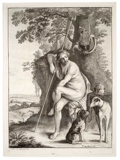 Seated Huntress (after Avont, State 3) by Wenceslaus Hollar